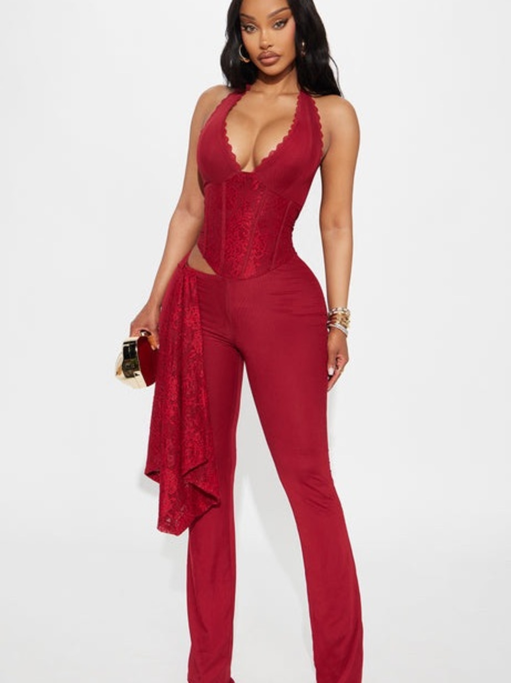 Fashion Nova Melrose Mesh Halter Corset Jumpsuit